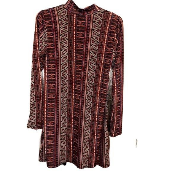 BCBGeneration Mod Style Long Sleeve Printed Mini Dress with Mock Neck-Size S - Picture 2 of 4